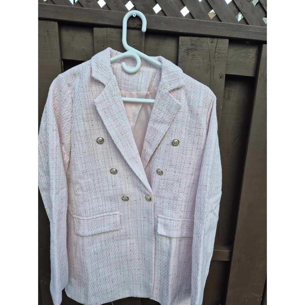 Women's Textured Tweed Double Breasted Blazer Light Pink Size‎ XXL EUC